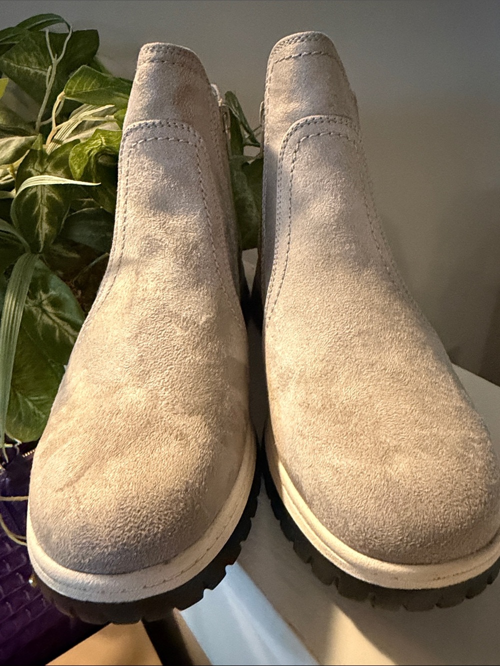 White Mountain Women's Suede Ankle Booties in Light Gray!!